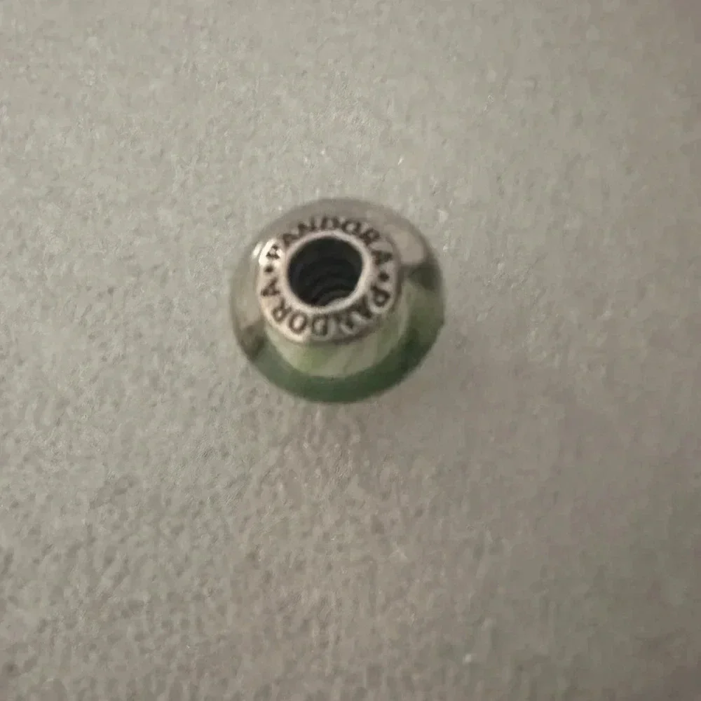 Retired Authentic Pandora Green Candy Striper Murano Glass Bead Charm - Picture 5 of 6